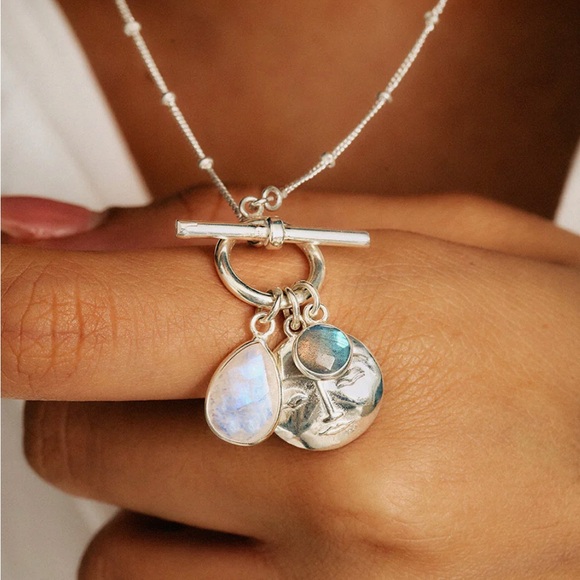 Labradorite Moonstone Moon Face Necklace - Picture 1 of 3